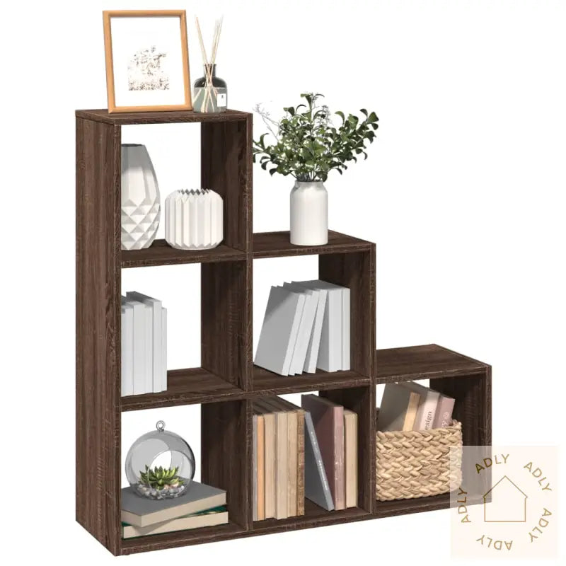 Romdeler Bokhylle 3 Etasjer Brun Eik 99X29X99 Cm Konstruert Tre