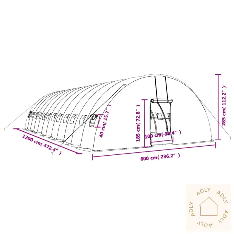 Drivhus Med Stålramme Grønn 72 M² 12X6X2,85 M