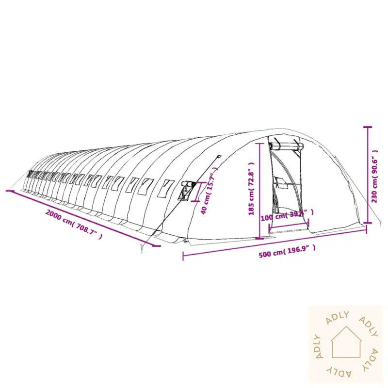 Drivhus Med Stålramme Grønn 100 M² 20X5X2,3 M