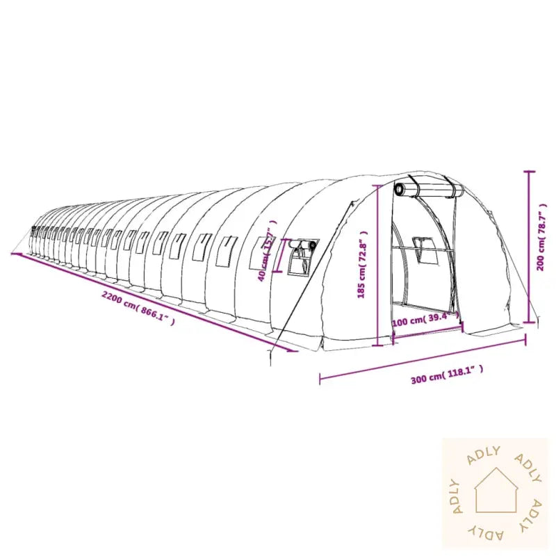 Drivhus Med Stålramme Hvit 66 M² 22X3X2 M