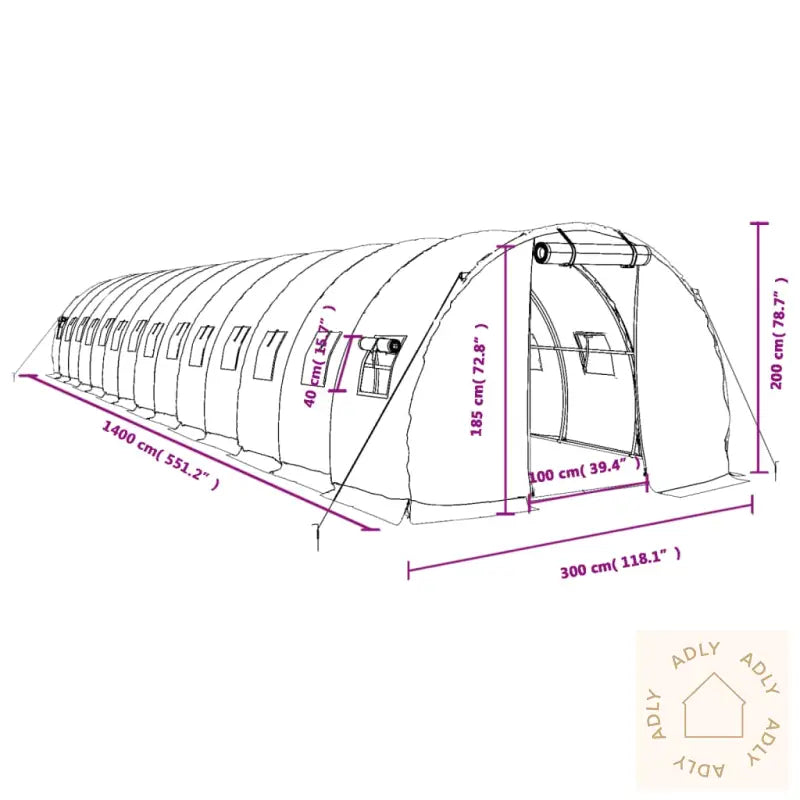 Drivhus Med Stålramme Hvit 42 M² 14X3X2 M