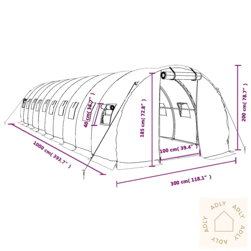 Drivhus Med Stålramme Hvit 30 M² 10X3X2 M
