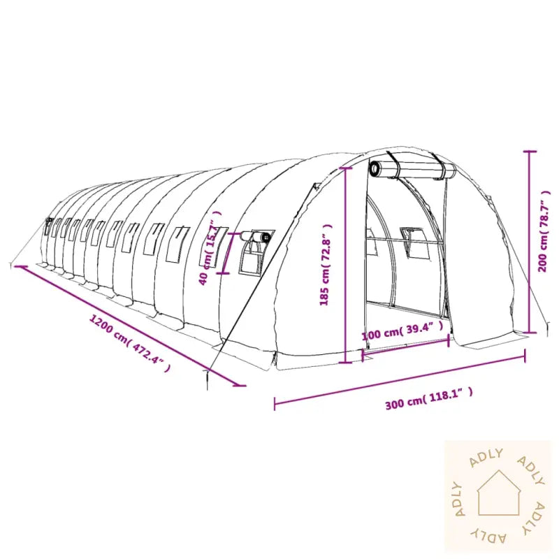 Drivhus Med Stålramme Hvit 36 M² 12X3X2 M