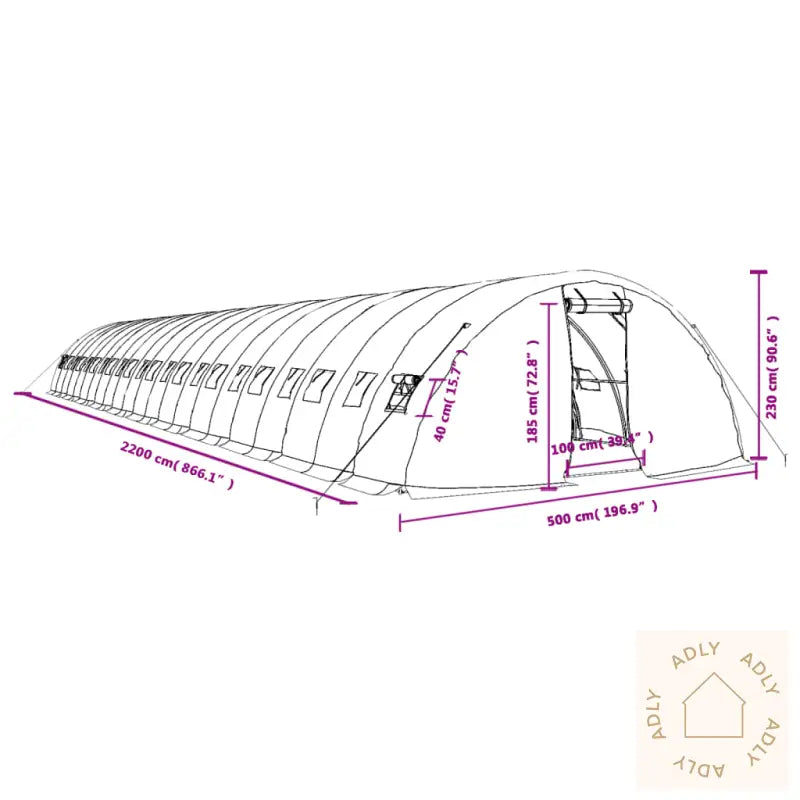 Drivhus Med Stålramme Grønn 110 M² 22X5X2,3 M