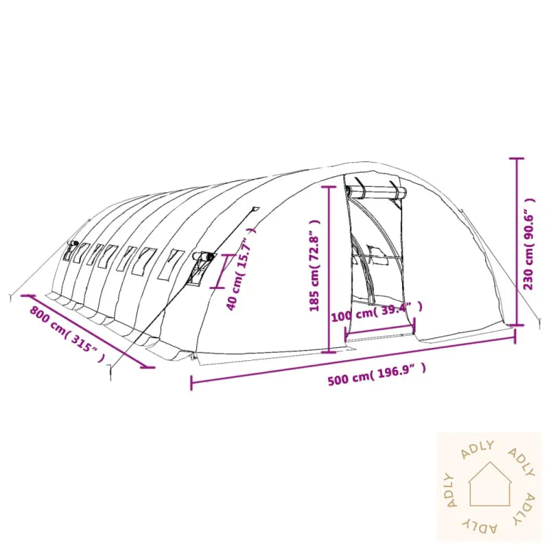 Drivhus Med Stålramme Grønn 40 M² 8X5X2,3 M
