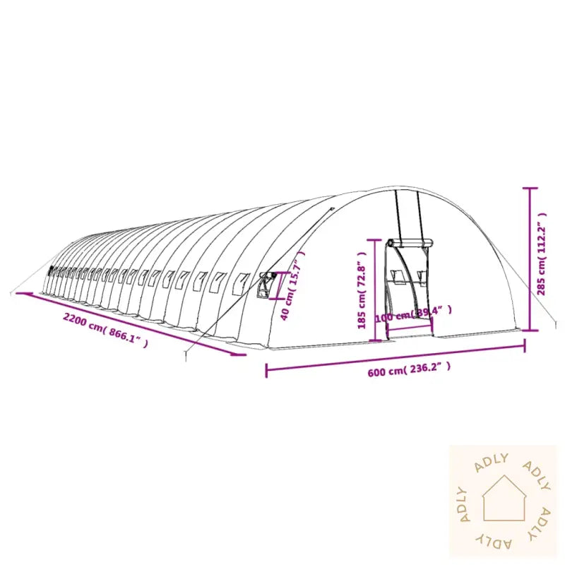 Drivhus Med Stålramme Grønn 132 M² 22X6X2,85 M
