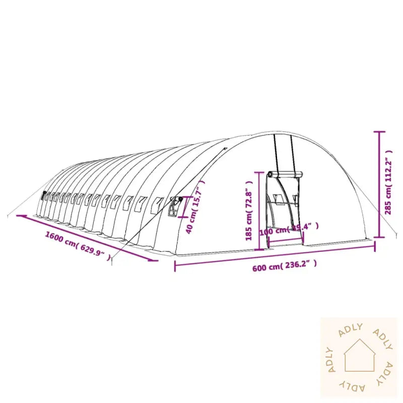 Drivhus Med Stålramme Hvit 96 M² 16X6X2,85 M