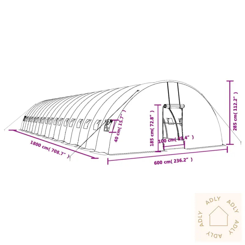 Drivhus Med Stålramme Hvit 108 M² 18X6X2,85 M