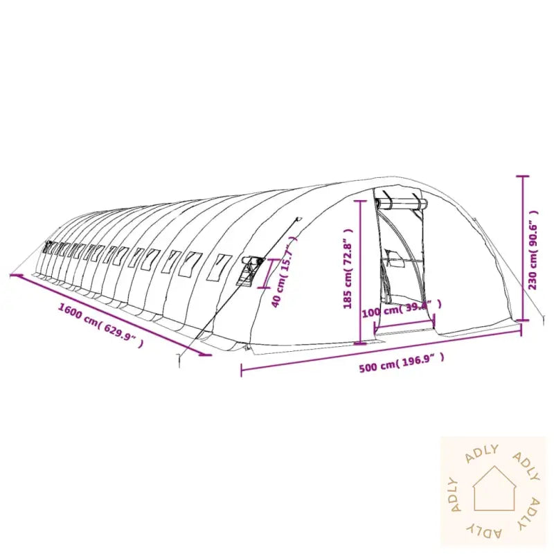 Drivhus Med Stålramme Grønn 80 M² 16X5X2,3 M