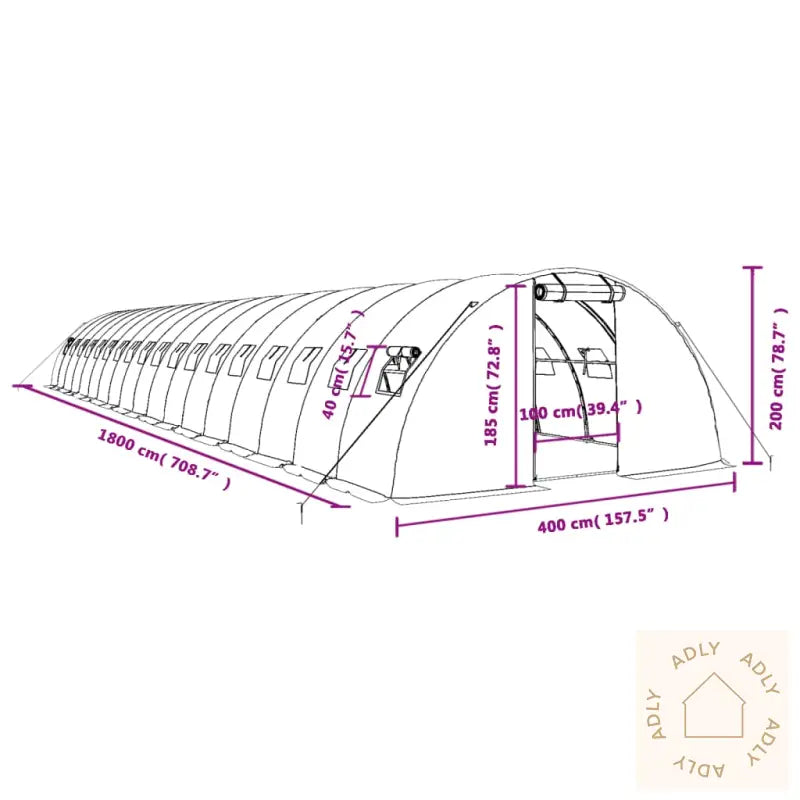 Drivhus Med Stålramme Grønn 72 M² 18X4X2 M