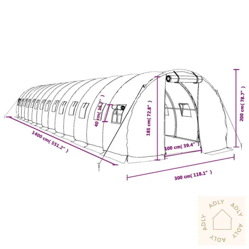 Drivhus Med Stålramme Grønn 42 M² 14X3X2 M
