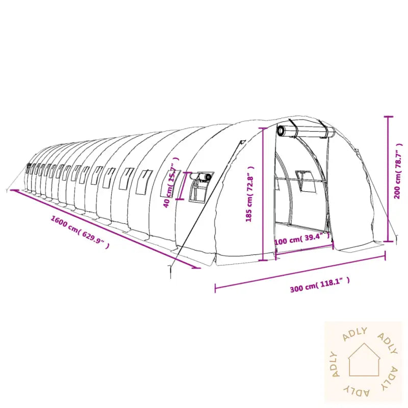 Drivhus Med Stålramme Hvit 48 M² 16X3X2 M