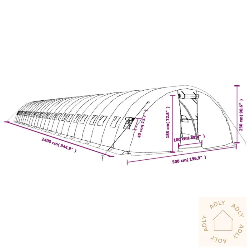 Drivhus Med Stålramme Grønn 120 M² 24X5X2,3 M