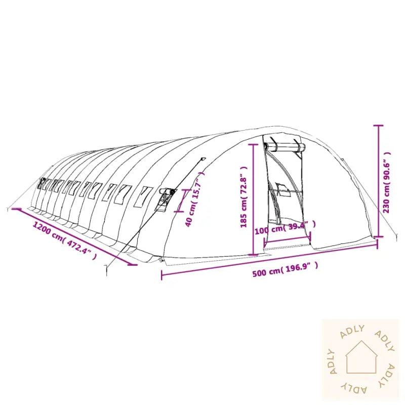 Drivhus Med Stålramme Grønn 60 M² 12X5X2,3 M