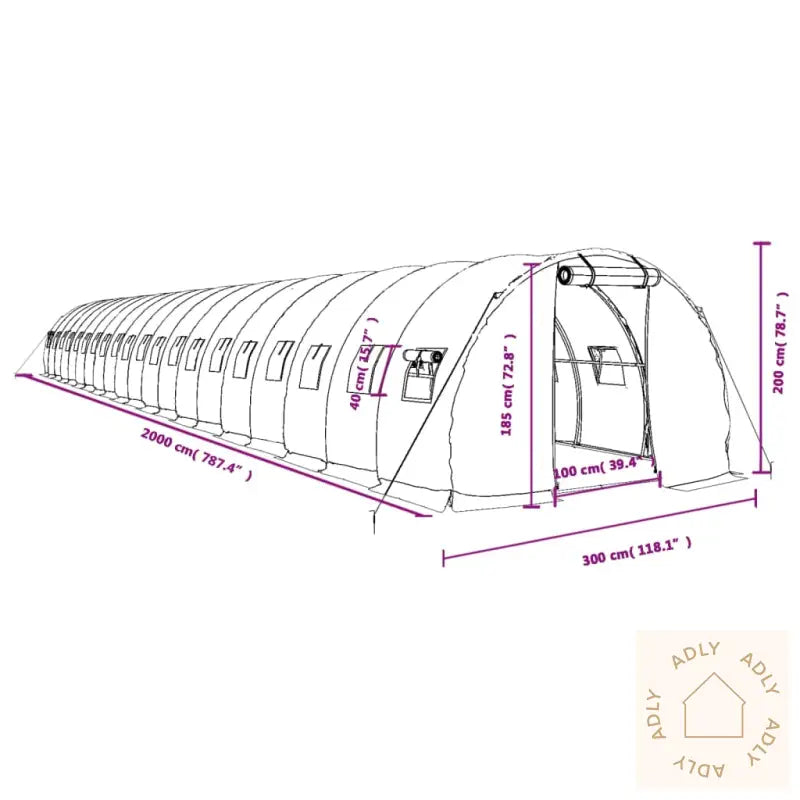 Drivhus Med Stålramme Hvit 60 M² 20X3X2 M