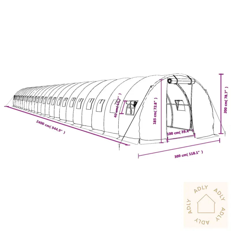 Drivhus Med Stålramme Hvit 72 M² 24X3X2 M