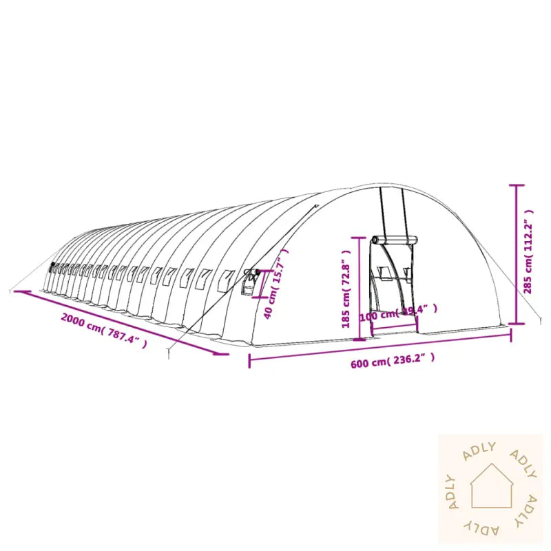 Drivhus Med Stålramme Hvit 120 M² 20X6X2,85 M