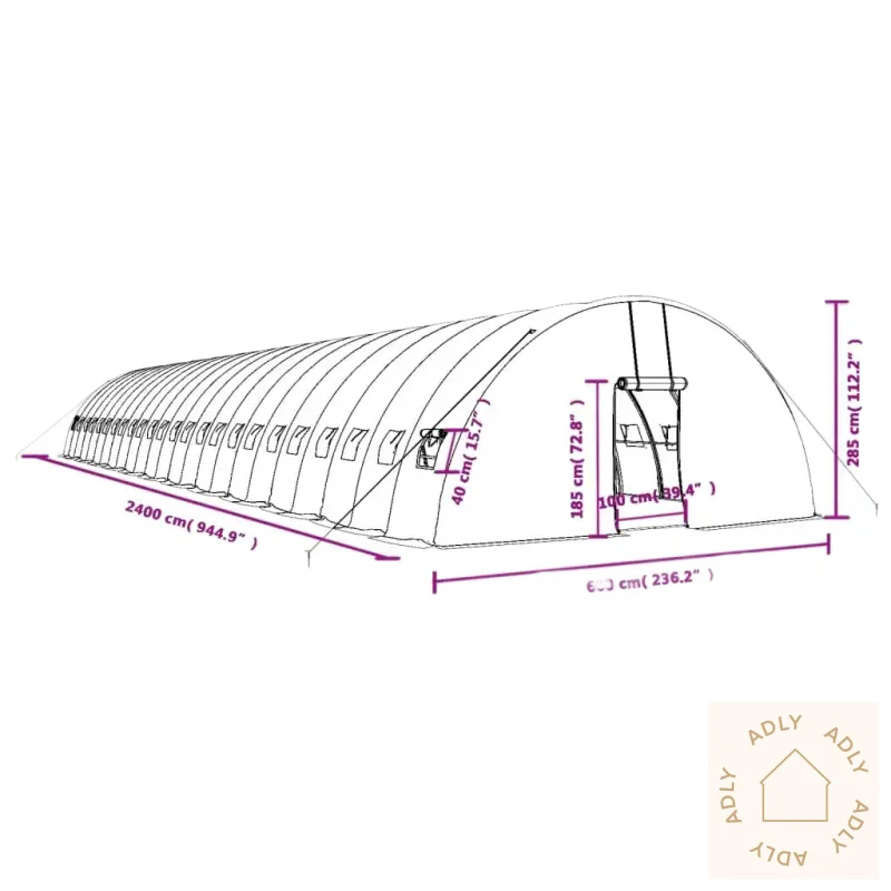 Tunnel drivhus med dimensjoner og slitesterkt PE-deksel for plantene dine