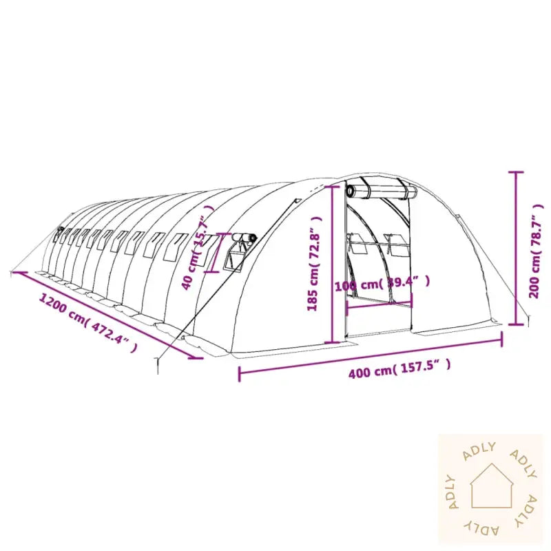 Drivhus Med Stålramme Hvit 48 M² 12X4X2 M