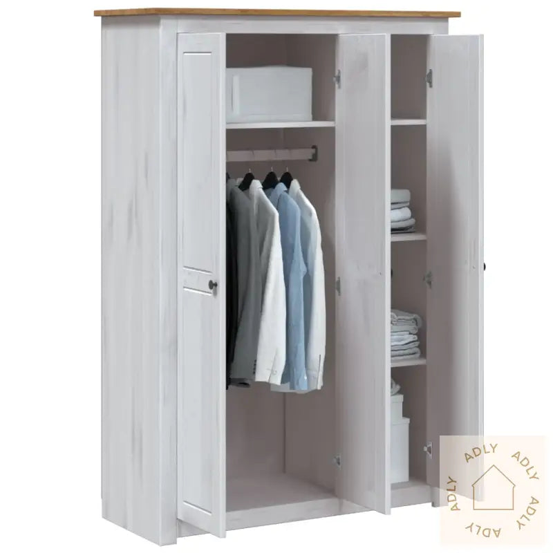 Garderobeskap 3 Dører Hvit 118X50X171,5 Cm Furu Panama Range
