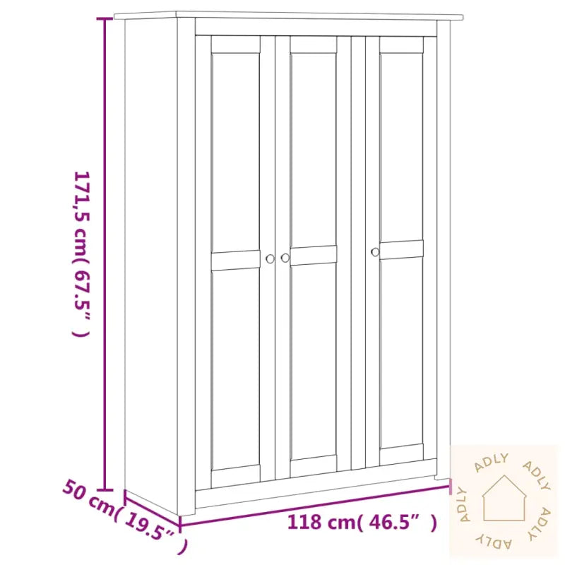 Garderobeskap 3 Dører Hvit 118X50X171,5 Cm Furu Panama Range