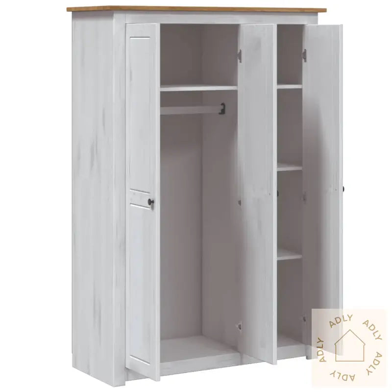Garderobeskap 3 Dører Hvit 118X50X171,5 Cm Furu Panama Range