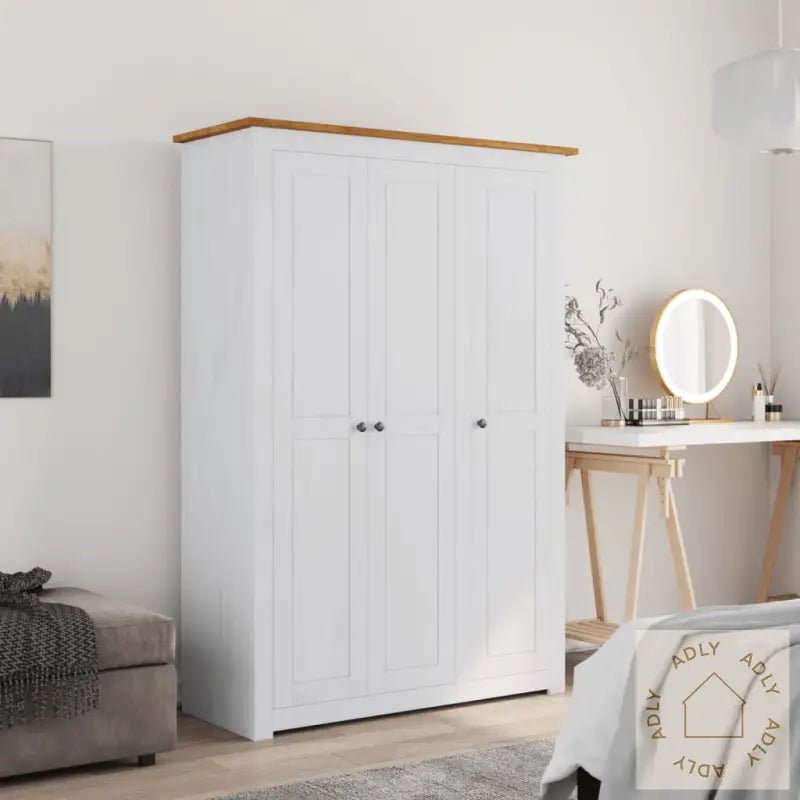 Garderobeskap 3 Dører Hvit 118X50X171,5 Cm Furu Panama Range