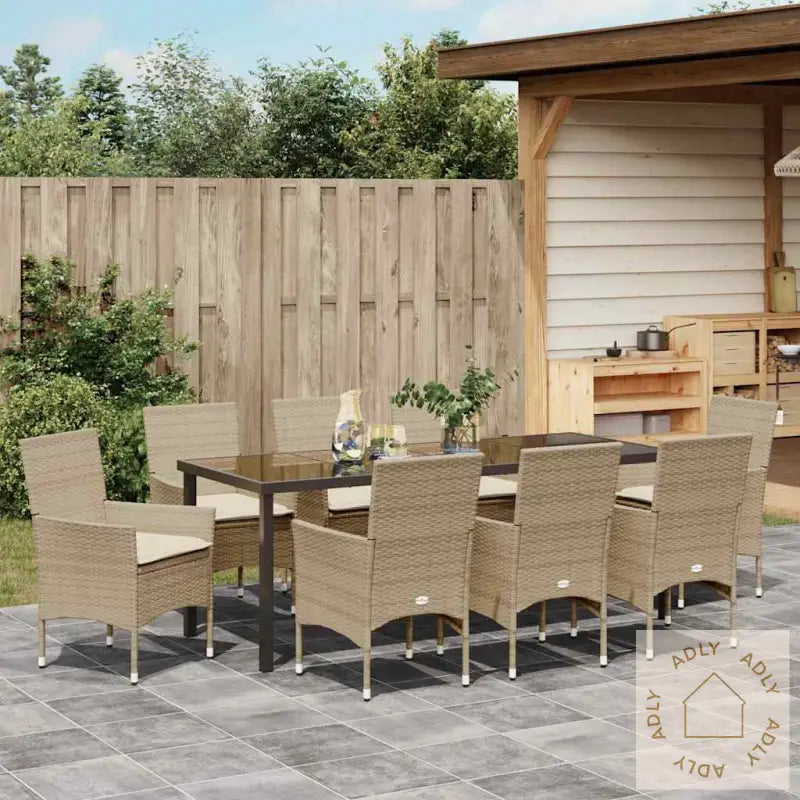 9-Delt Hagemøbelsett Med Puter I Beige Poly Rattan