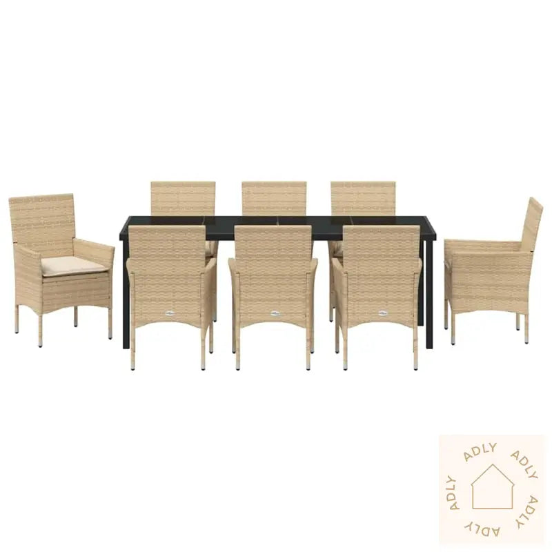 9-Delt Hagemøbelsett Med Puter I Beige Poly Rattan
