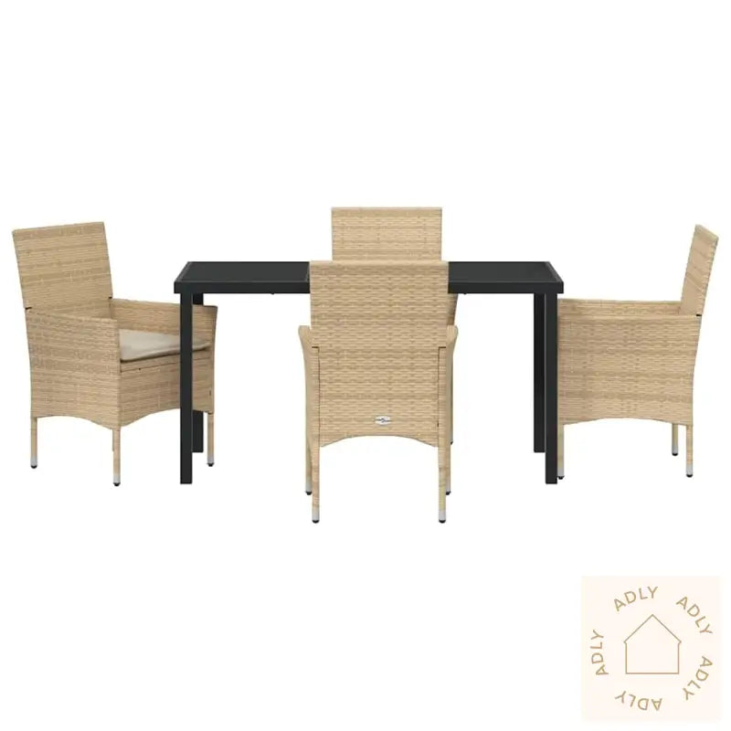 5-Delt Hagespisestue Med Puter I Beige Poly Rattan