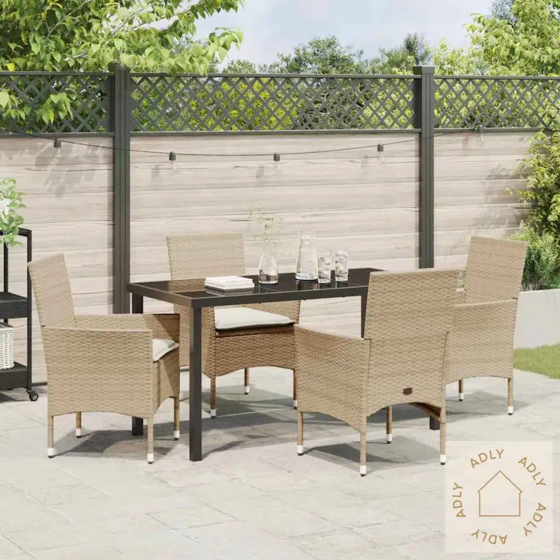 5-Delt Hagespisestue Med Puter I Beige Poly Rattan