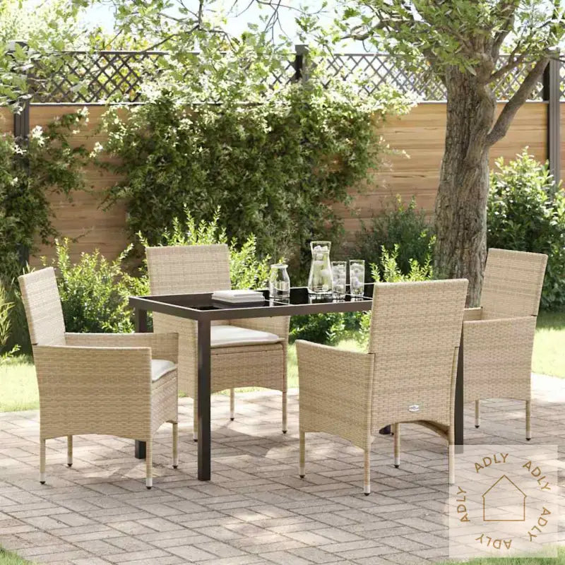5-Delt Hagespisestue Med Puter I Beige Poly Rattan