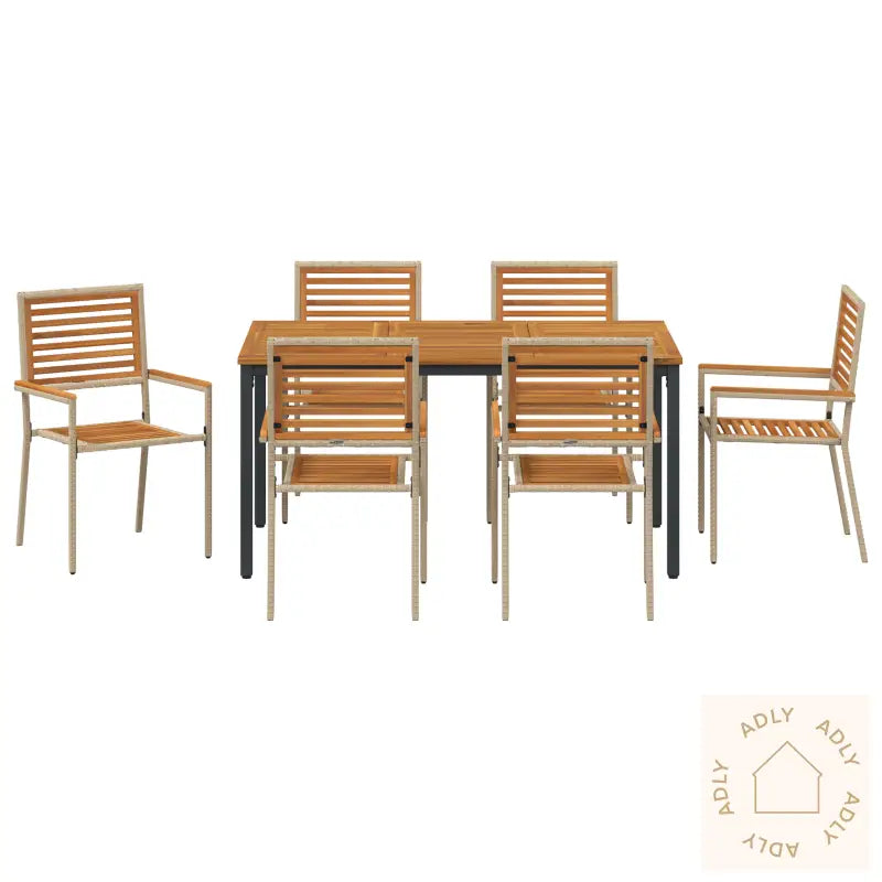 7-Delt Hage Spisegruppe Beige Poly Rattan Akasie
