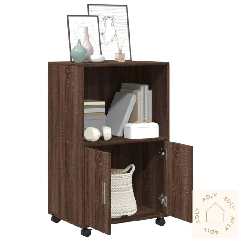 Rulleskap Brun Eik 55X40X91 Cm Konstruert Tre