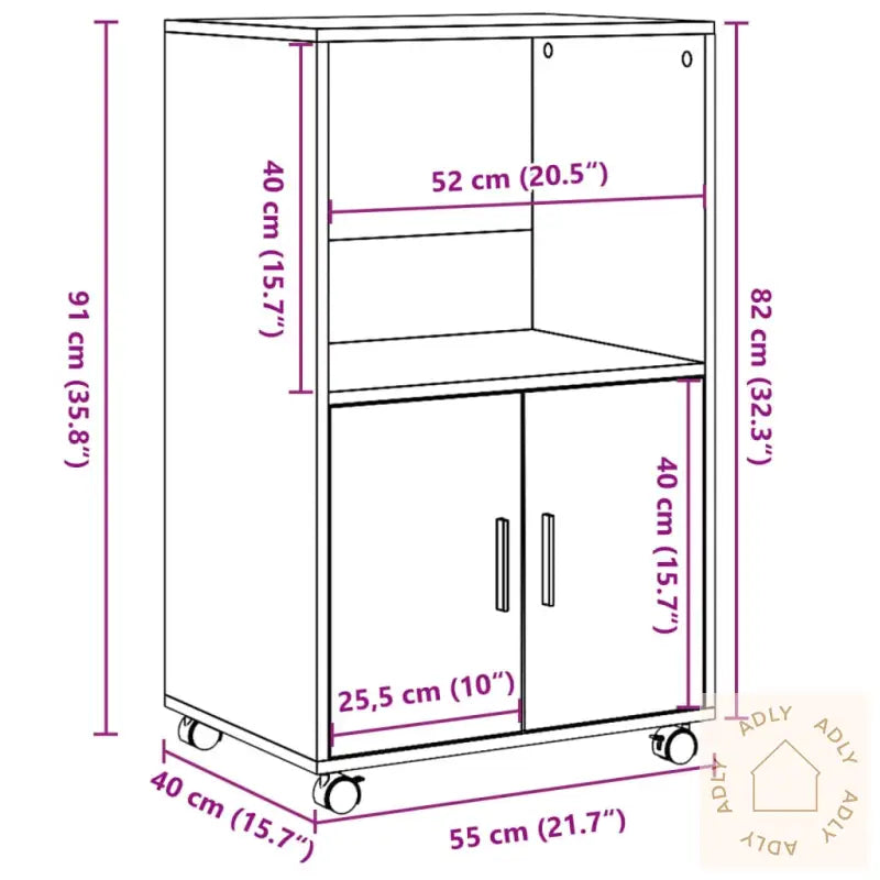 Rulleskap Sonoma Eik 55X40X91 Cm Konstruert Tre