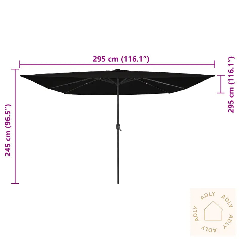 Fyrkantet Hageparasol Med Led Lys 295X245 Cm Svart