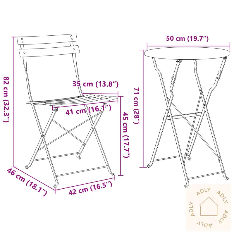 3 Delt Sammenleggbart Bistrosett I Lys Mynte Stål