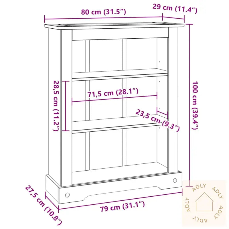 Bokhylle Med 3 Hyller Meksikansk Corona-Stil Furu 80X29X100 Cm