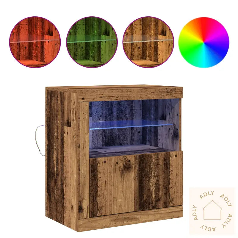 Skap Med Led-Lamper I Gammelt Tre 60,5X37X67 Cm