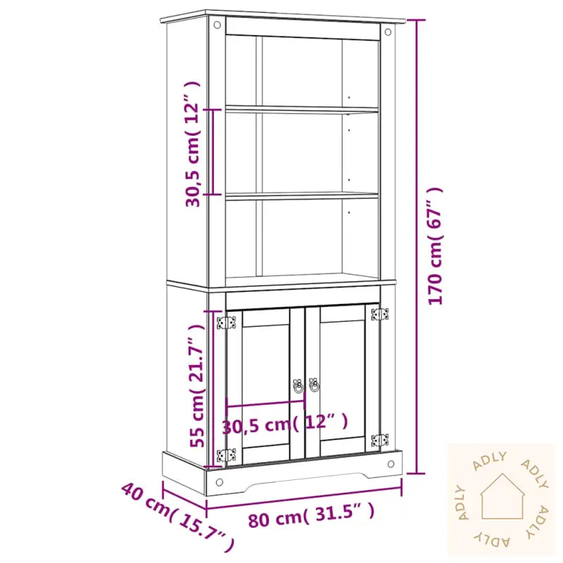 Vitrine Meksikansk Corona-Stil Furu 80X40X170 Cm