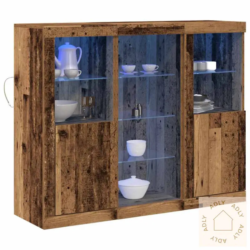 Sidetabell Med Led-Lamper Gammel Tre 123X37X100 Cm Konstruert Tre