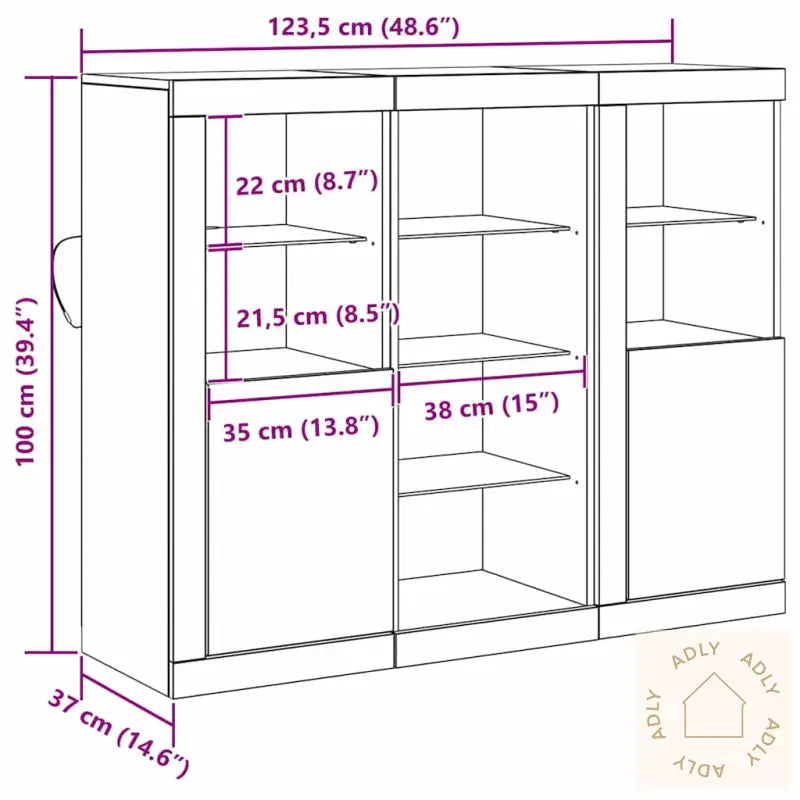 Sidetabell Med Led-Lamper Gammel Tre 123X37X100 Cm Konstruert Tre