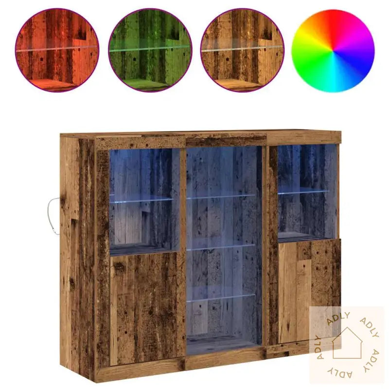 Sidetabell Med Led-Lamper Gammel Tre 123X37X100 Cm Konstruert Tre