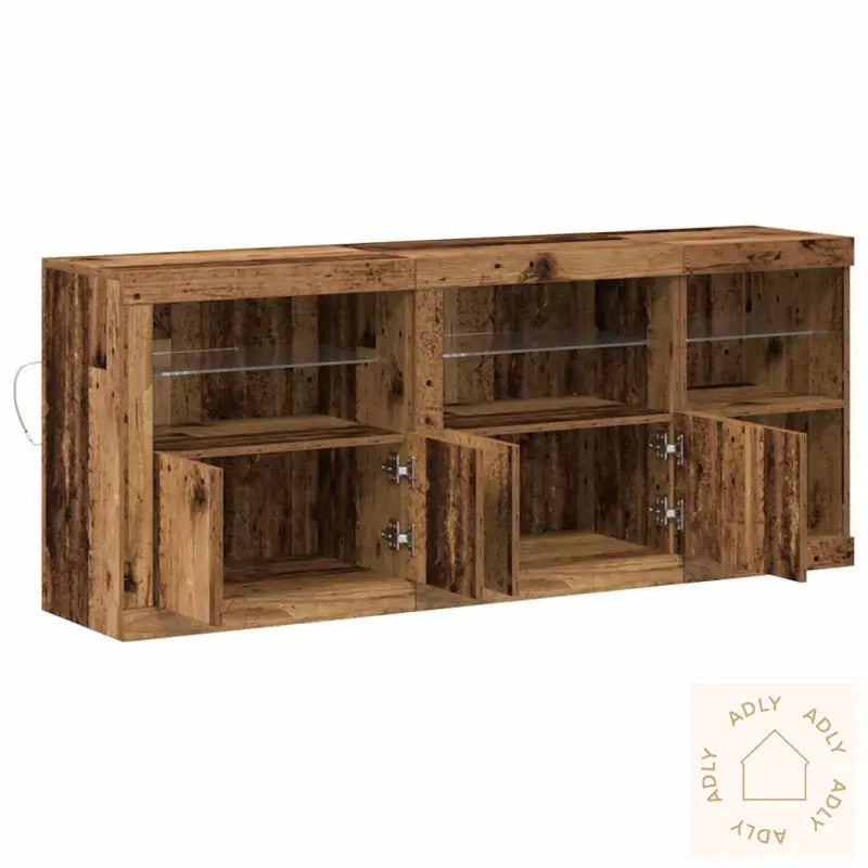 Sideboard Med Led-Lamper Gammelt Tre 162X37X67 Cm Konstruert Tre