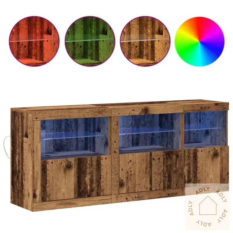 Sideboard Med Led-Lamper Gammelt Tre 162X37X67 Cm Konstruert Tre