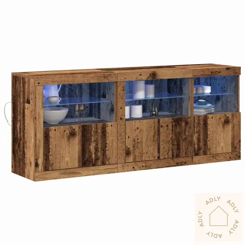 Sideboard Med Led-Lamper Gammelt Tre 162X37X67 Cm Konstruert Tre