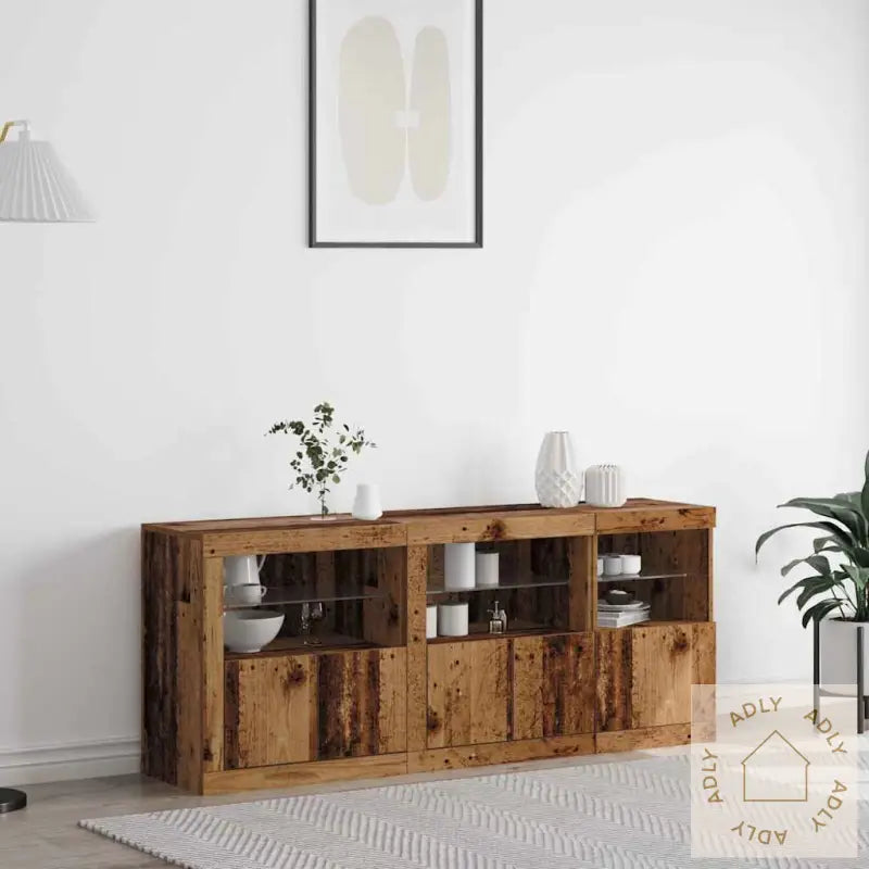 Sideboard Med Led-Lamper Gammelt Tre 162X37X67 Cm Konstruert Tre