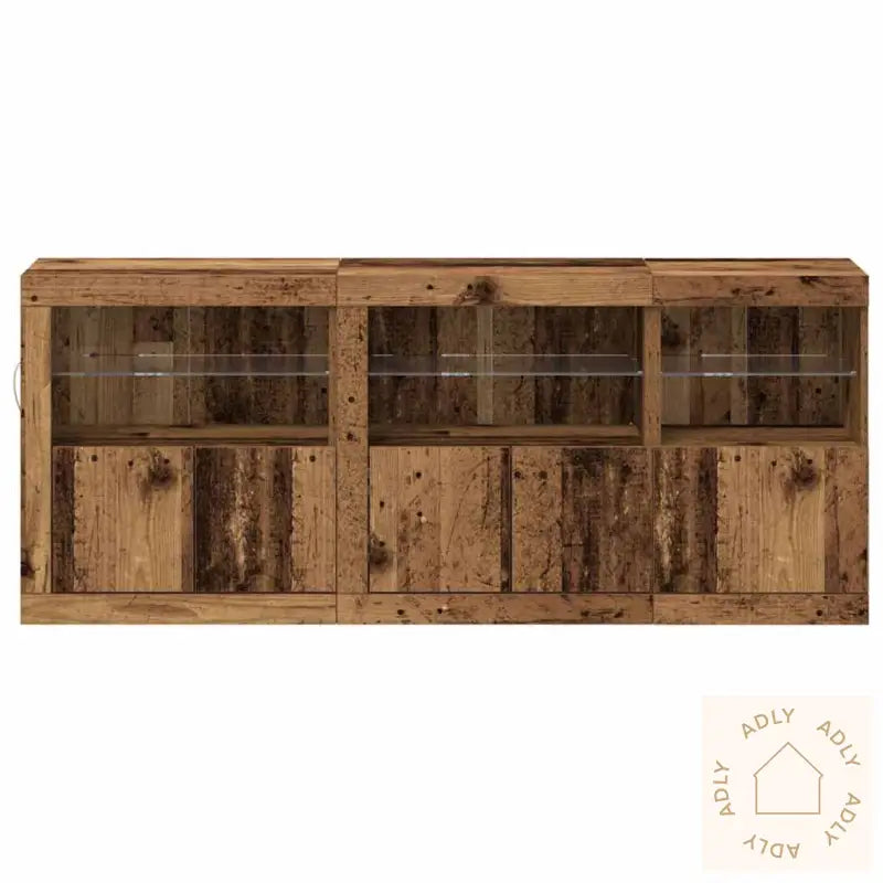 Sideboard Med Led-Lamper Gammelt Tre 162X37X67 Cm Konstruert Tre