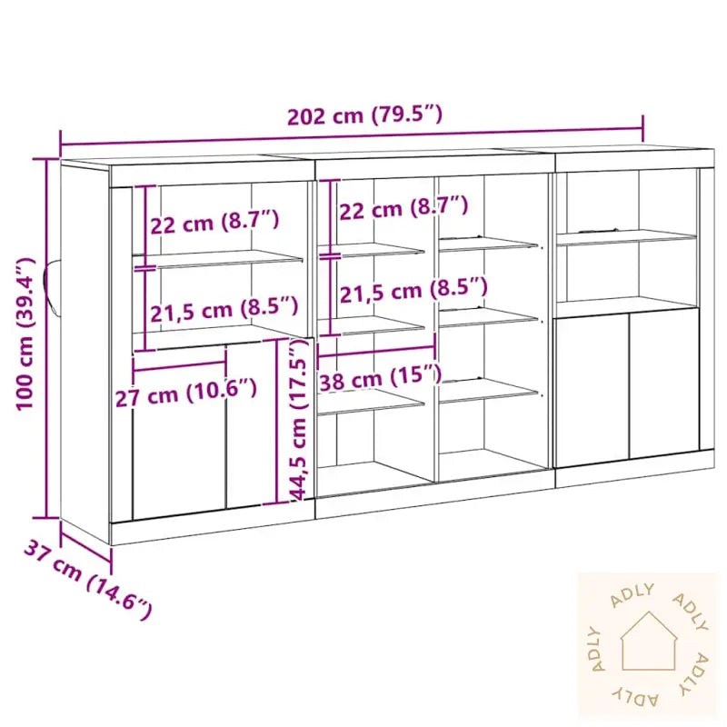 Sidetabell Med Led-Lamper Gammelt Tre 202X37X100 Cm Konstruert Tre
