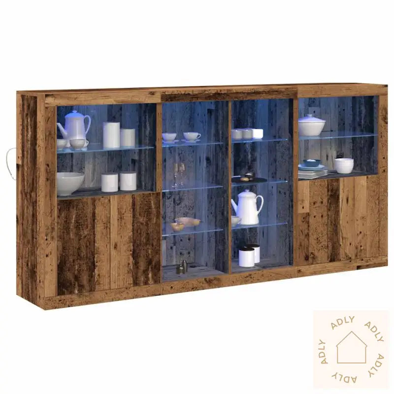 Sidetabell Med Led-Lamper Gammelt Tre 202X37X100 Cm Konstruert Tre